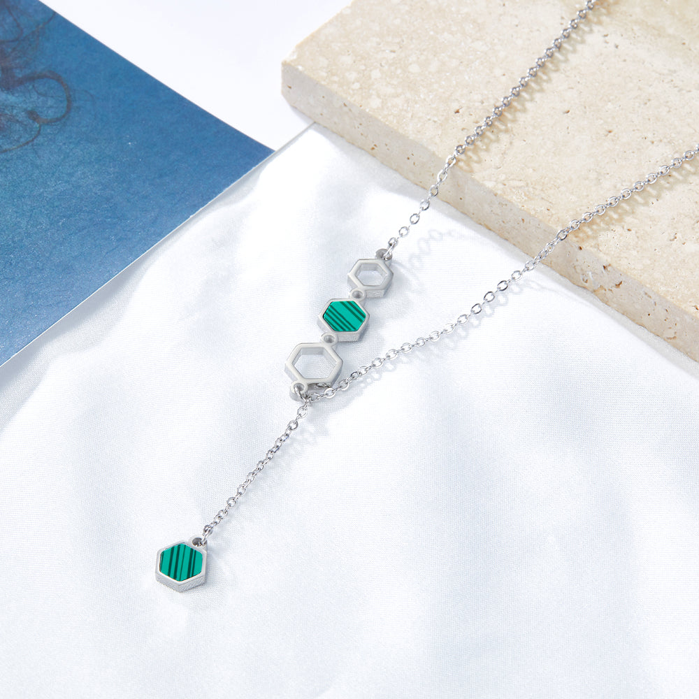 Hexagon hanger ketting met groene druppelolie
