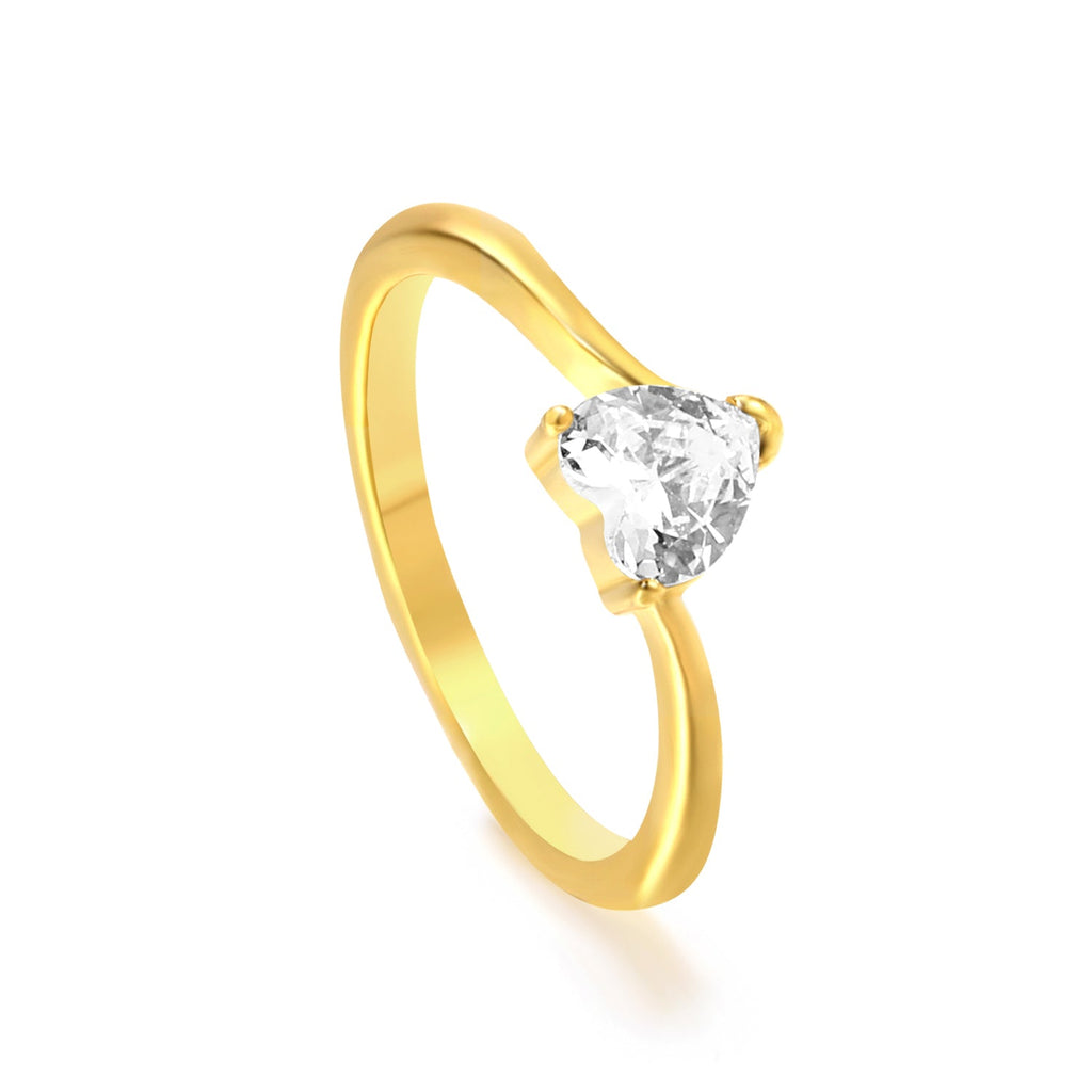 Clear Heart Diamond Ring in gold-plated stainless steel, elegant and romantic design for women