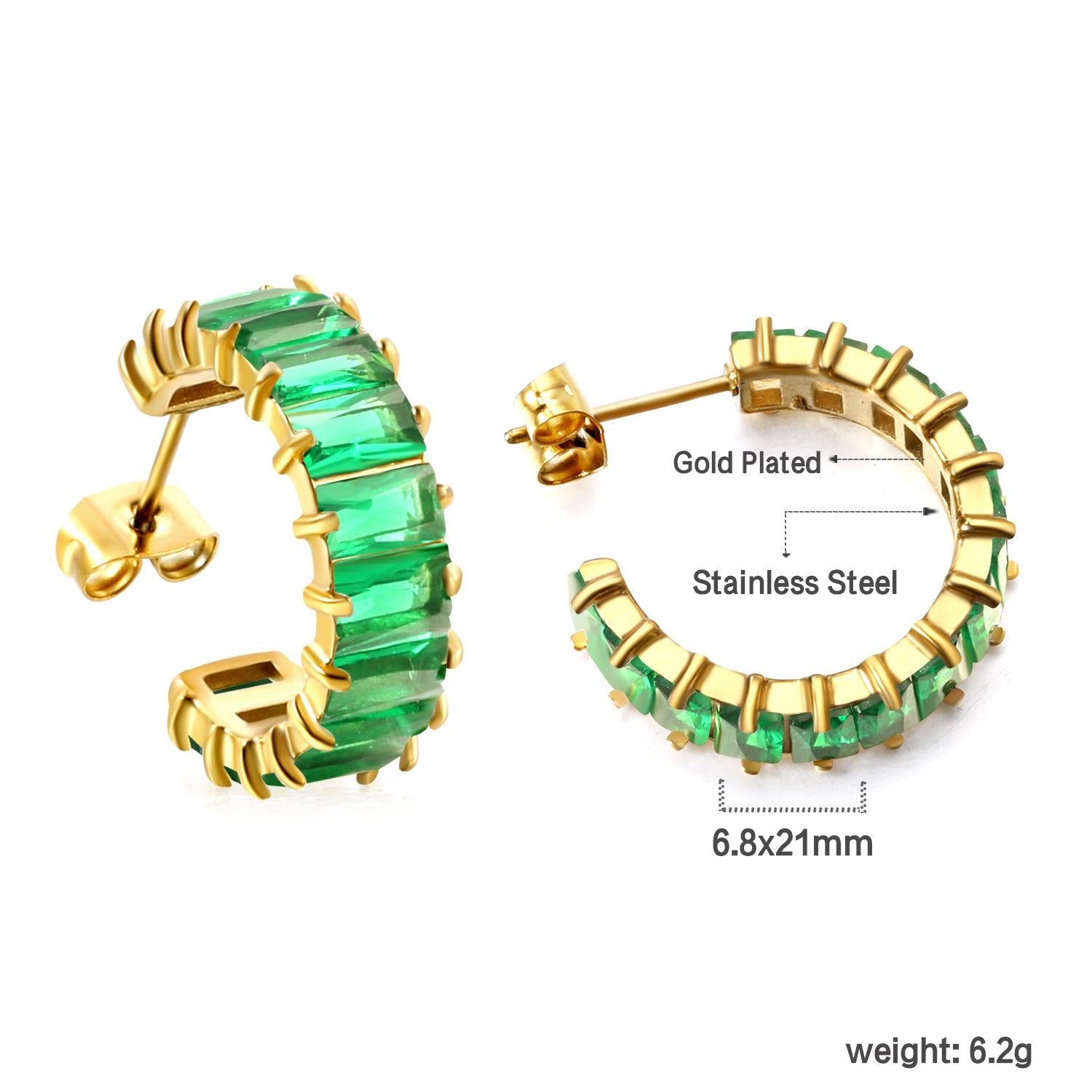 C-vormige oorbellen met twee grepen en zirkonium