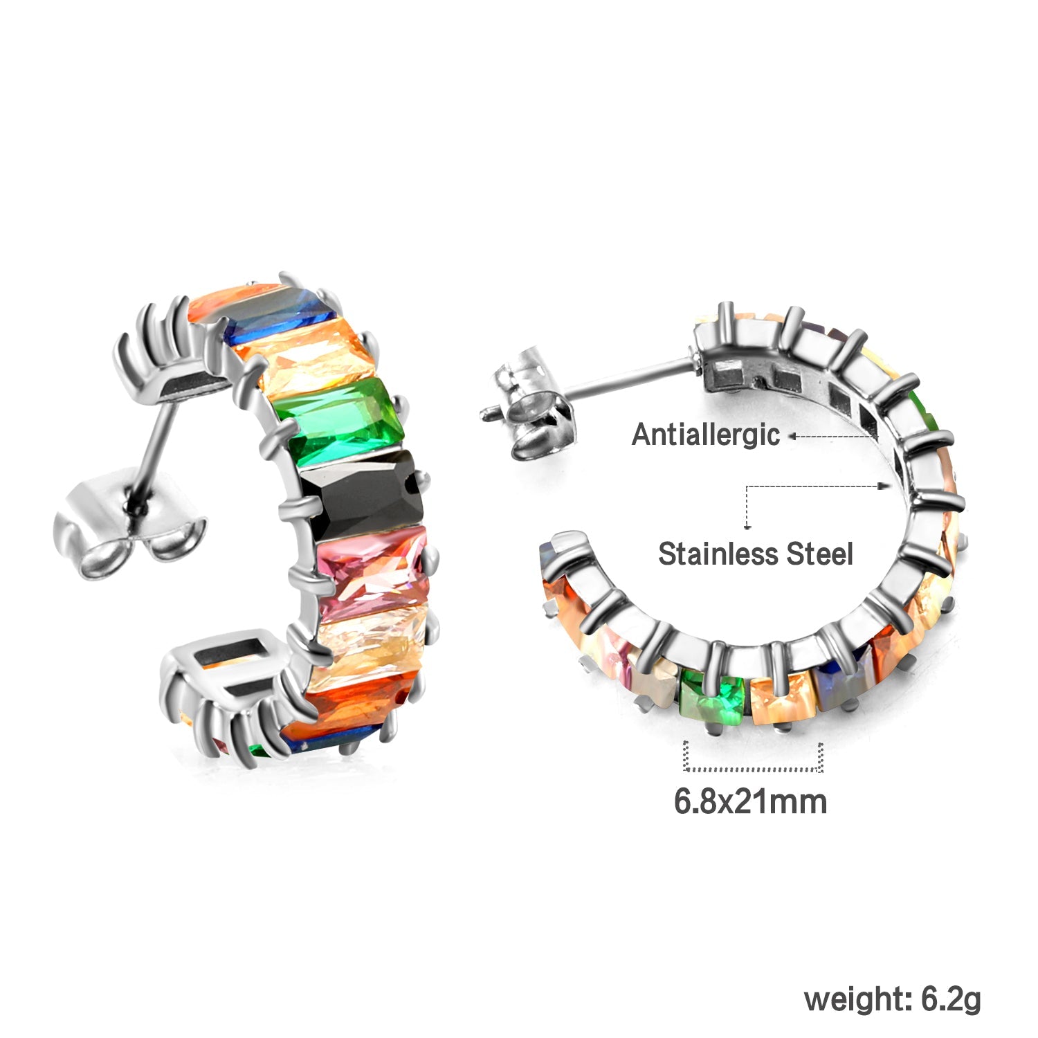 C-vormige oorbellen met twee grepen en zirkonium