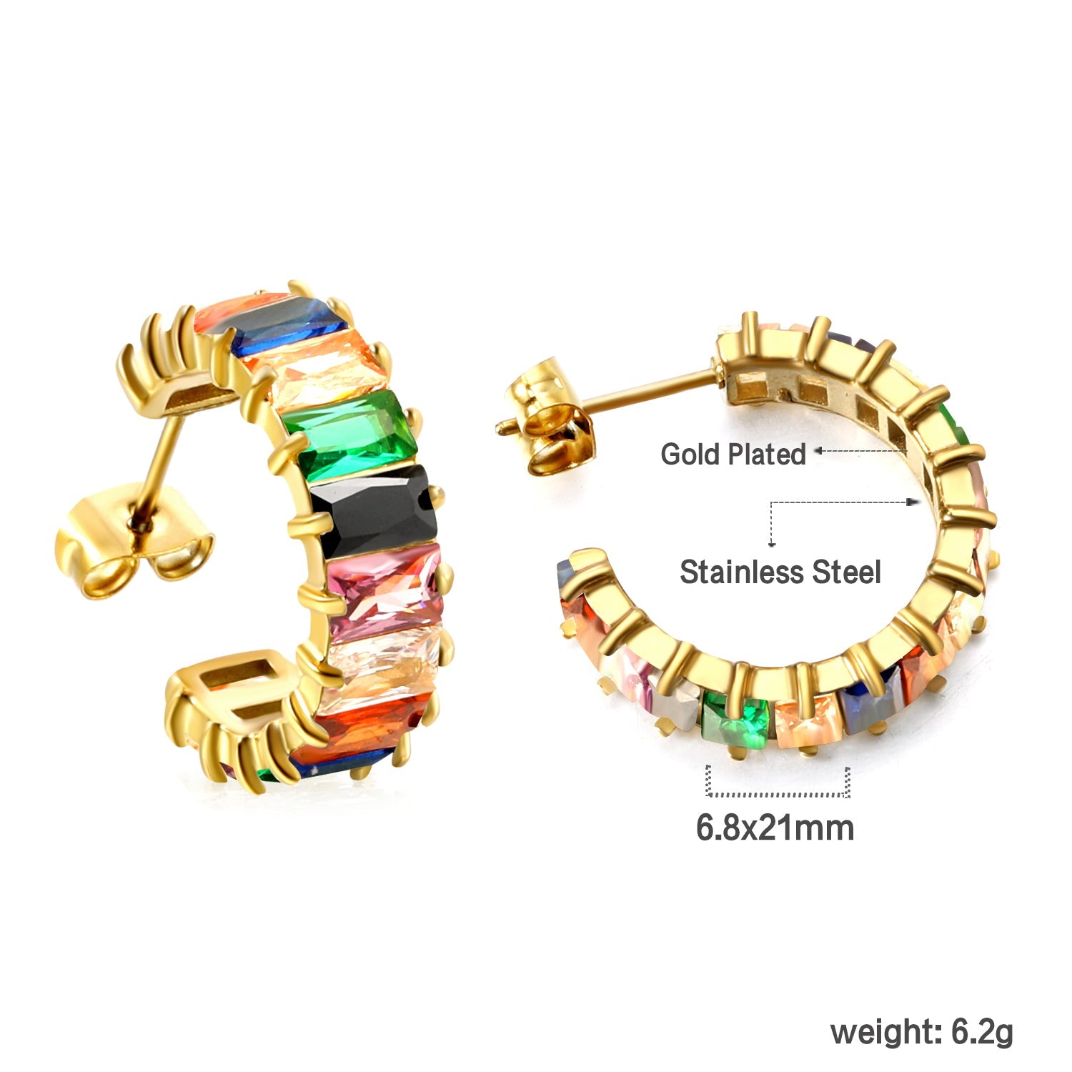 C-vormige oorbellen met twee grepen en zirkonium