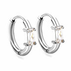 Rectangular White Zirconium Four-Claw Earrings