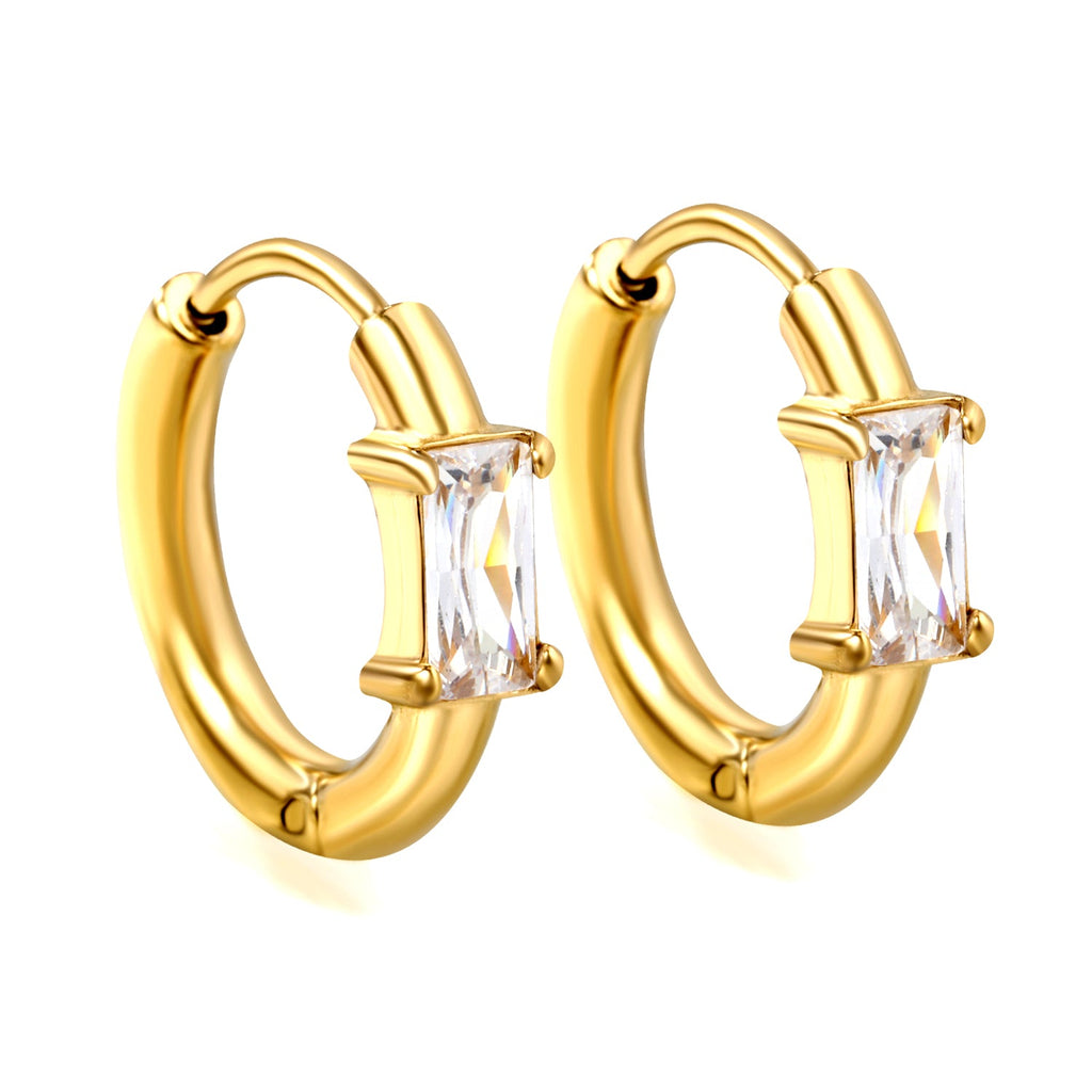 Rectangular White Zirconium Four-Claw Earrings