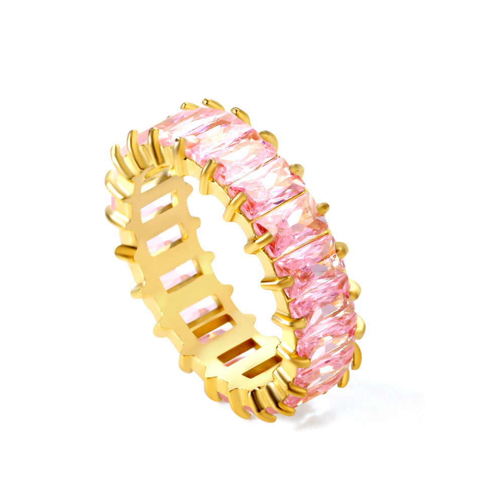 Rechthoekige zirkonia solitaire ring