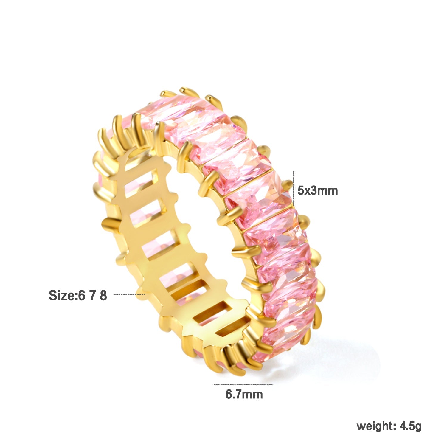 Rechthoekige zirkonia solitaire ring