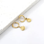 Circle with Shell Stud Earrings