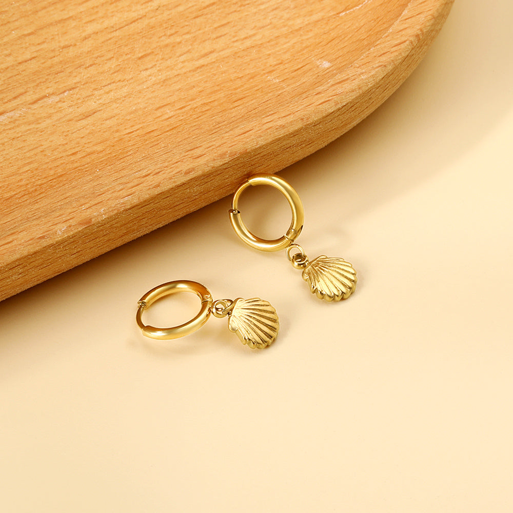 Circle with Shell Stud Earrings