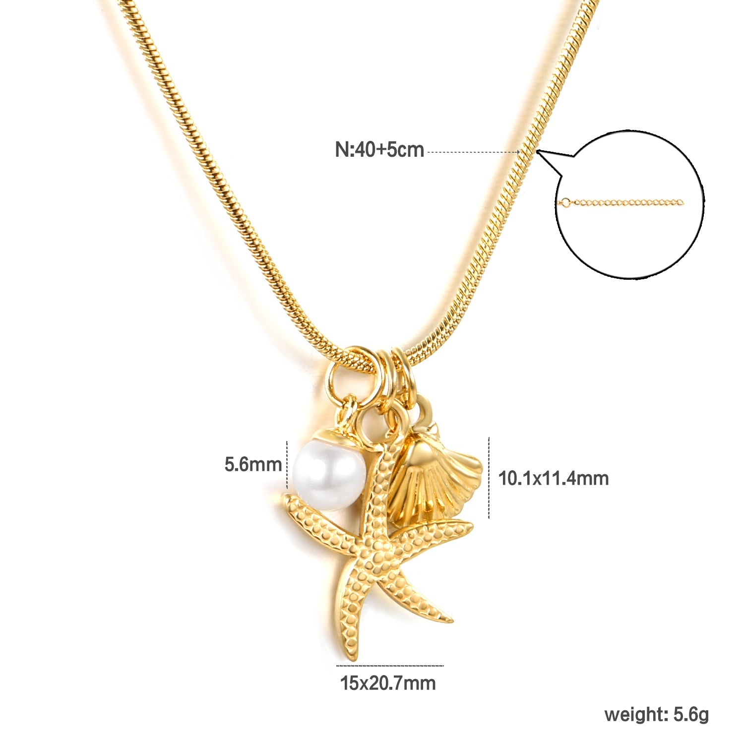 Zeester &amp; Schelp Parel Charm Ketting – Kustgoud Ontwerp