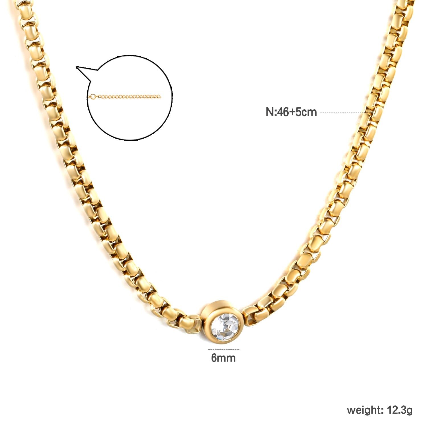 White Diamond Inlaid Pendant Necklace – Steel & Gold Elegance