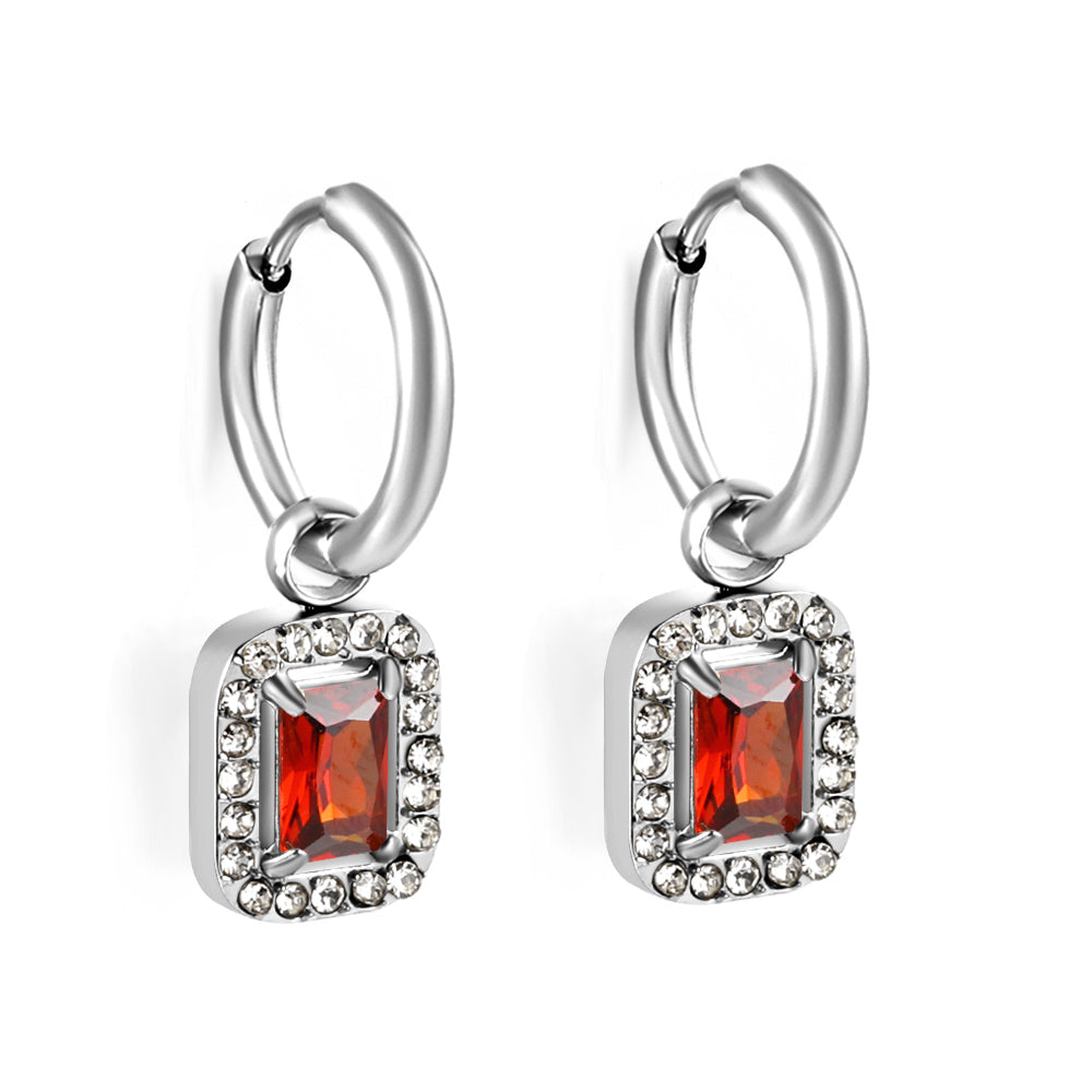 Cirkelvormige hoepeloorbellen met rechthoekige en witte diamanten