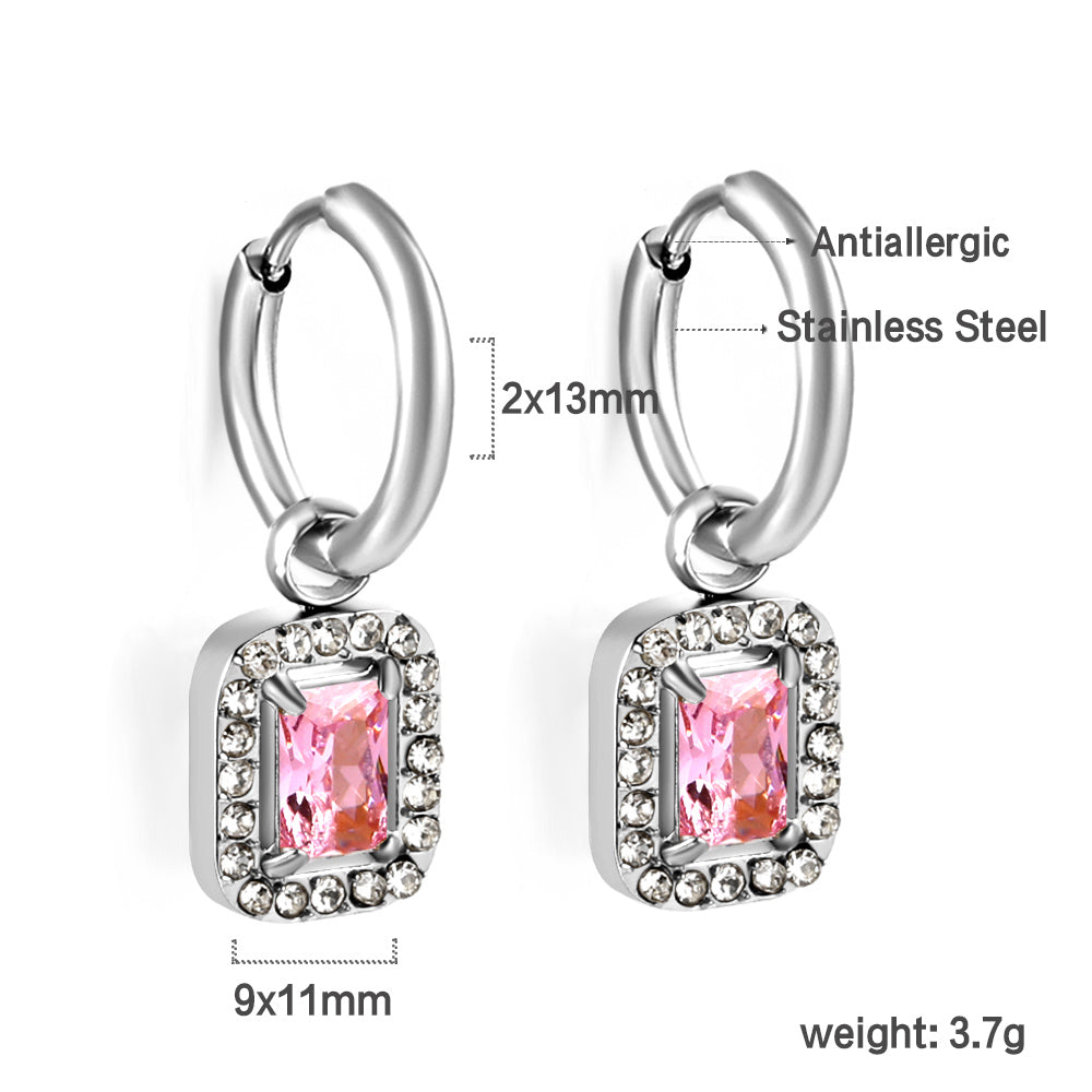 Cirkelvormige hoepeloorbellen met rechthoekige en witte diamanten