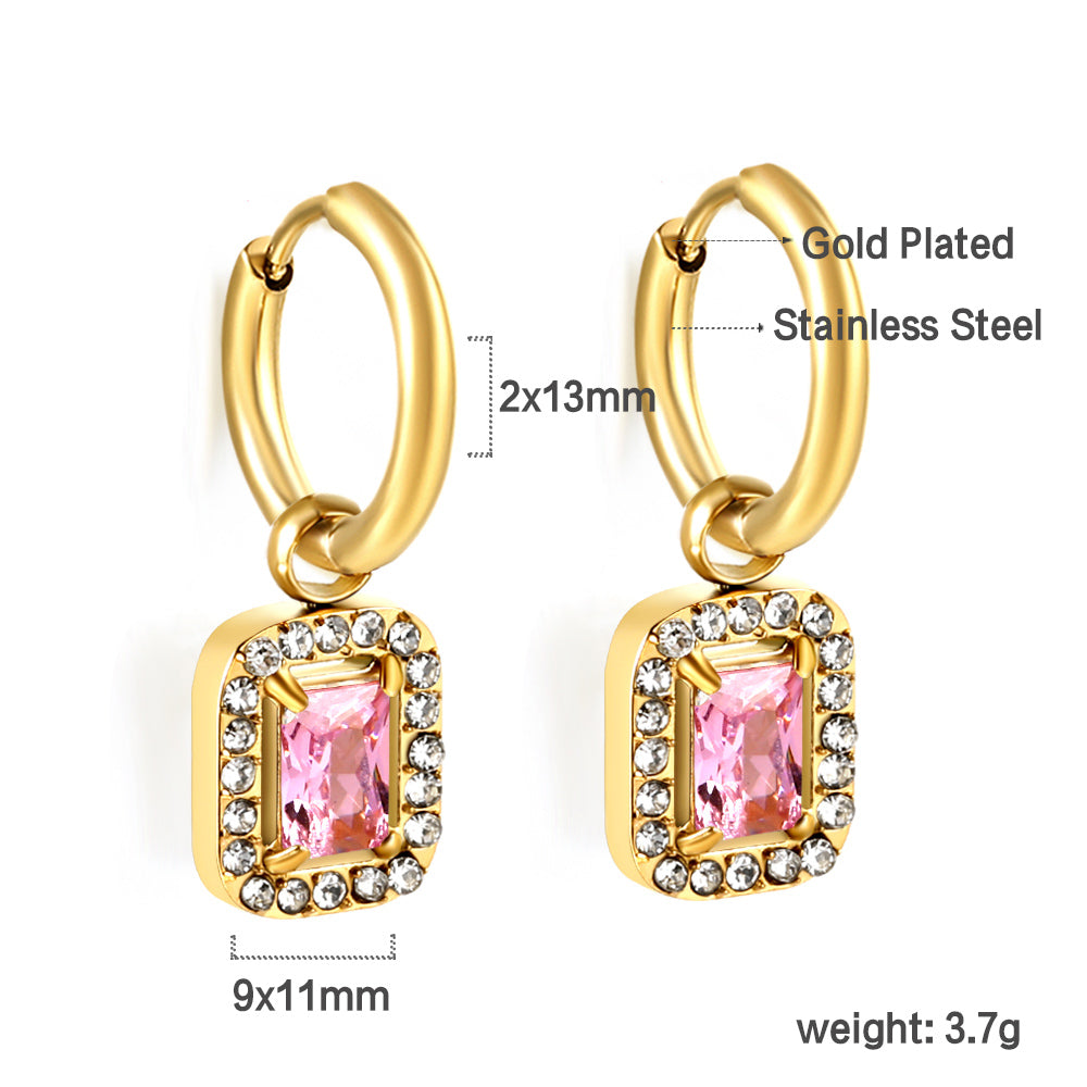 Cirkelvormige hoepeloorbellen met rechthoekige en witte diamanten