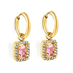 Cirkelvormige hoepeloorbellen met rechthoekige en witte diamanten