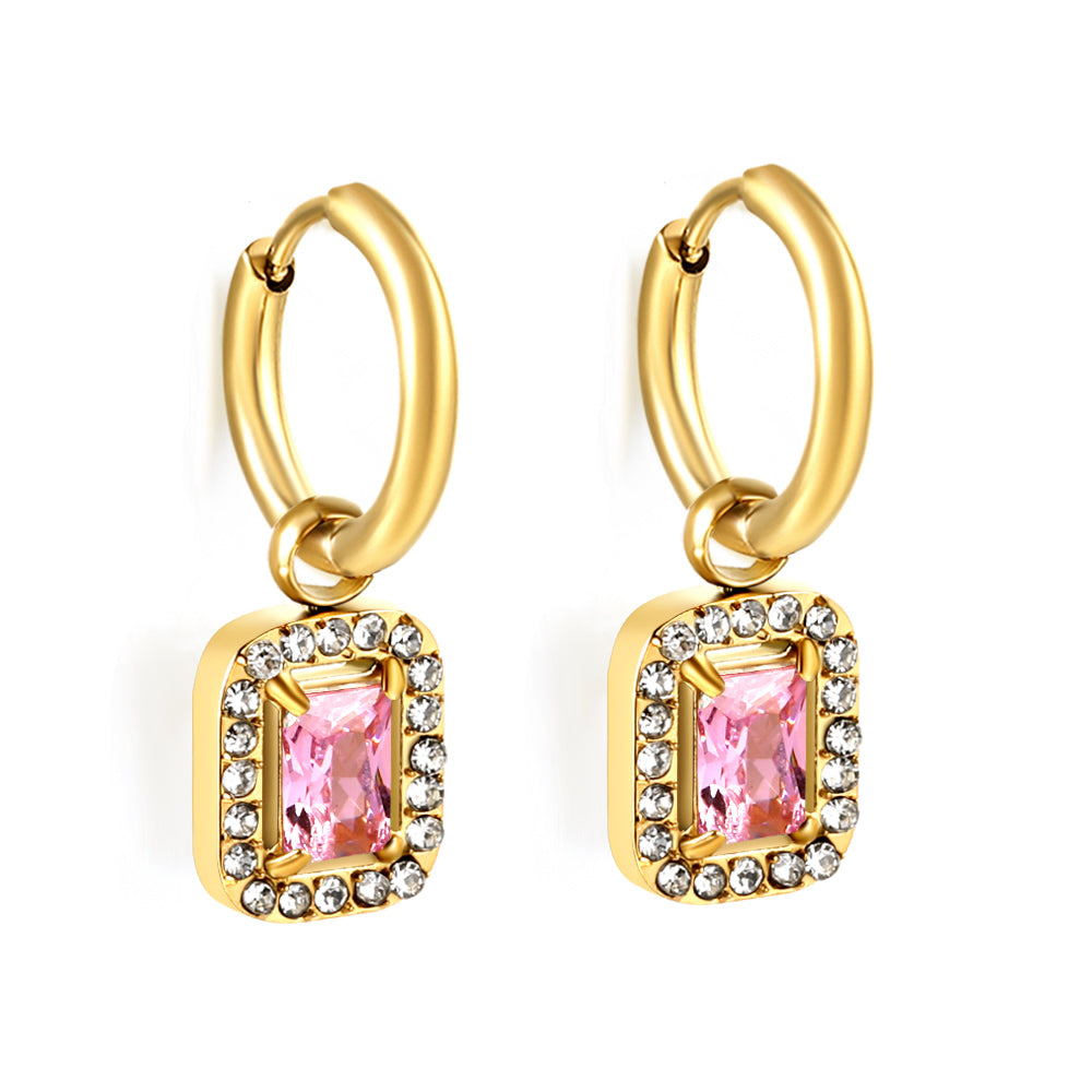 Cirkelvormige hoepeloorbellen met rechthoekige en witte diamanten