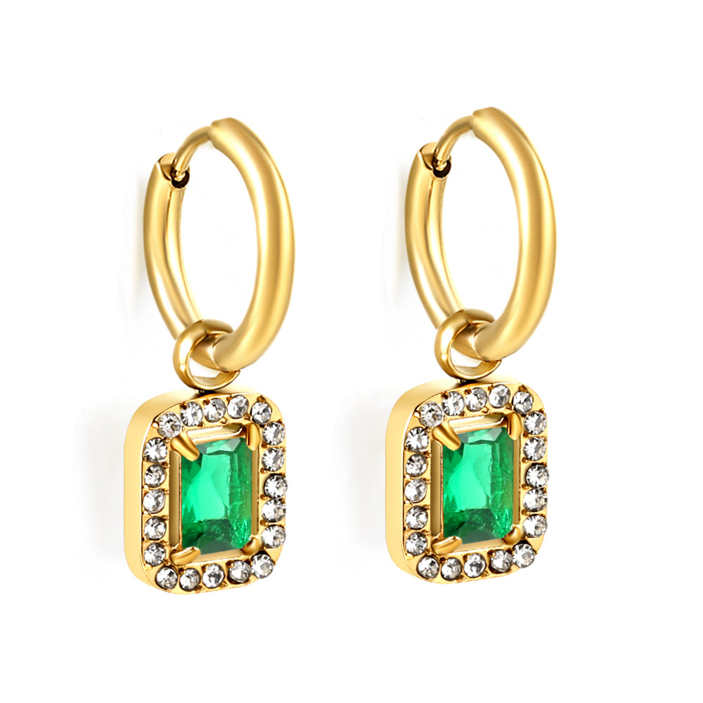 Cirkelvormige hoepeloorbellen met rechthoekige en witte diamanten