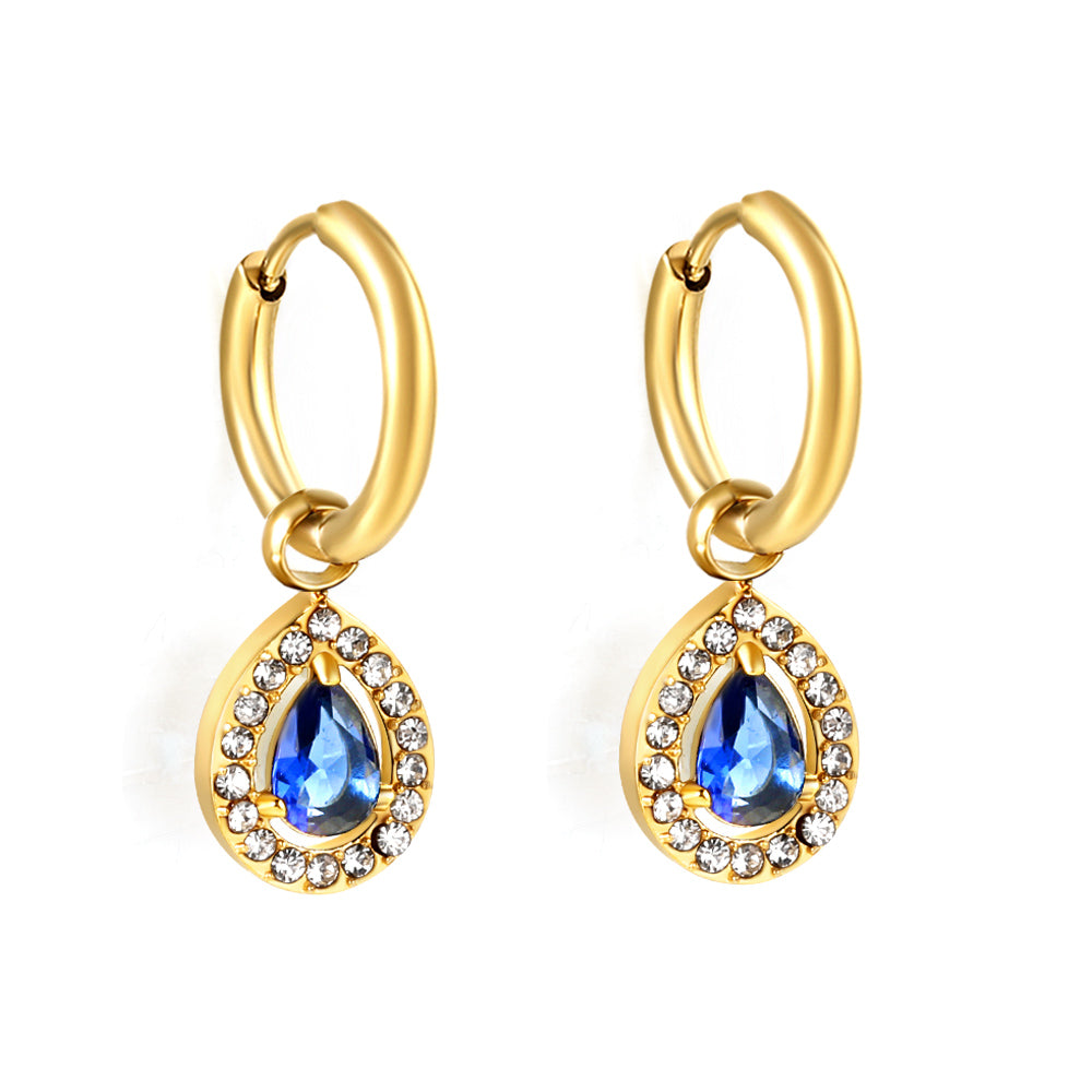 Circle Drop-Shaped Diamond Hoop Earrings