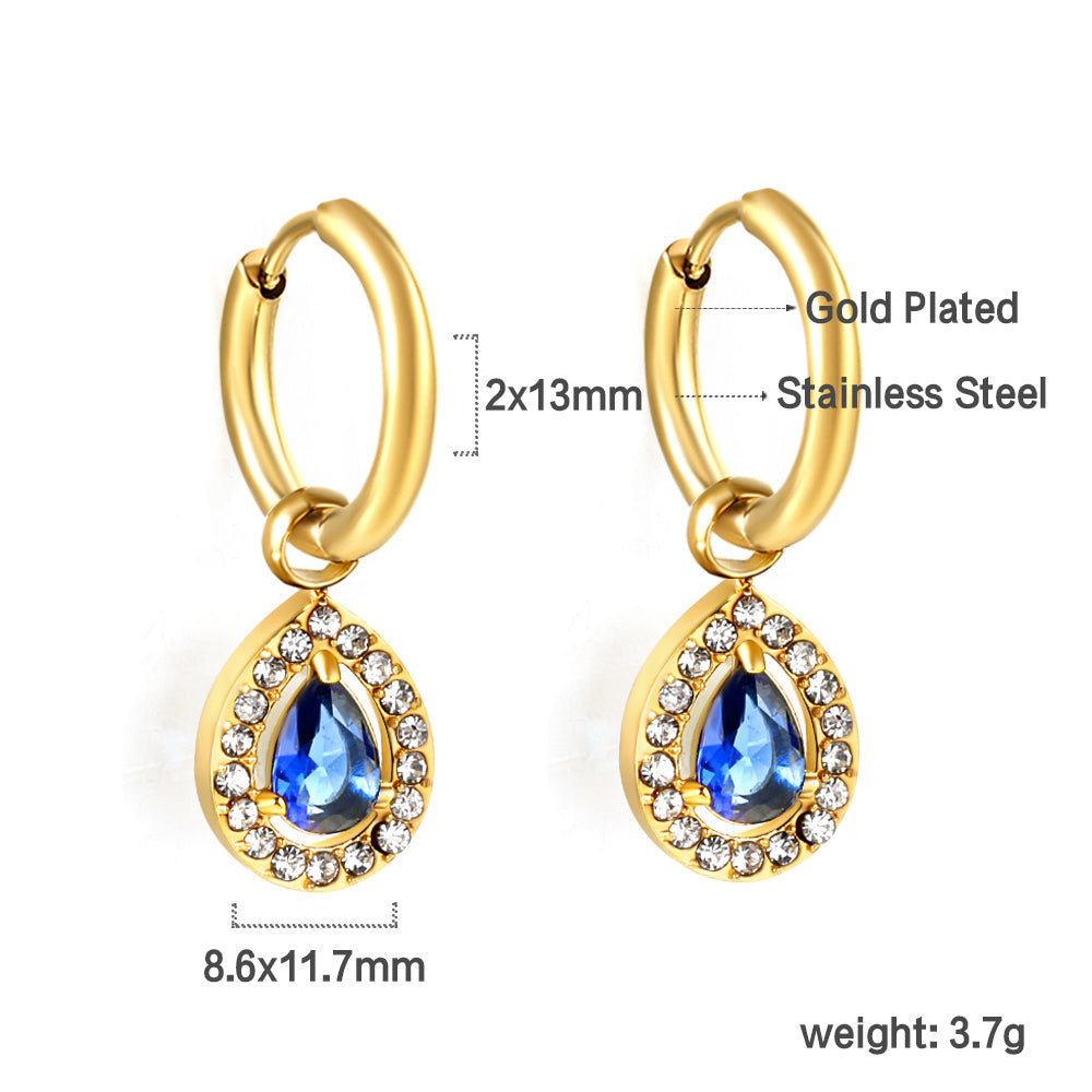 Circle Drop-Shaped Diamond Hoop Earrings