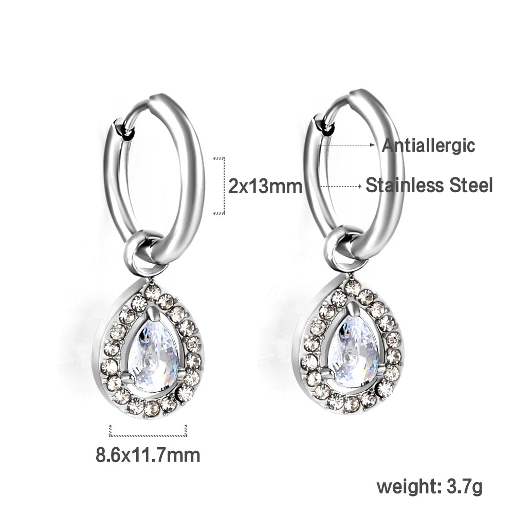 Circle Drop-Shaped Diamond Hoop Earrings