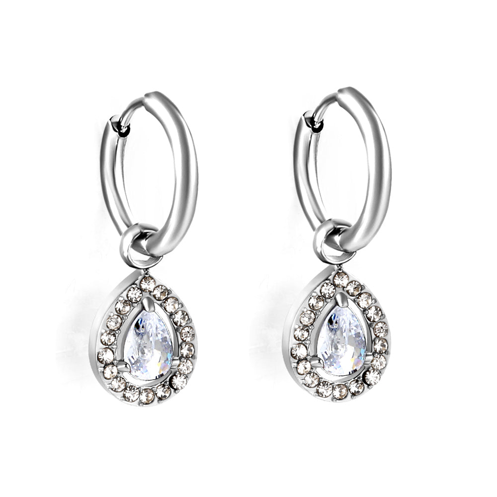 Circle Drop-Shaped Diamond Hoop Earrings