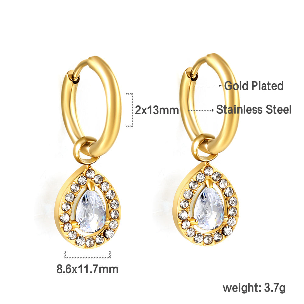 Circle Drop-Shaped Diamond Hoop Earrings