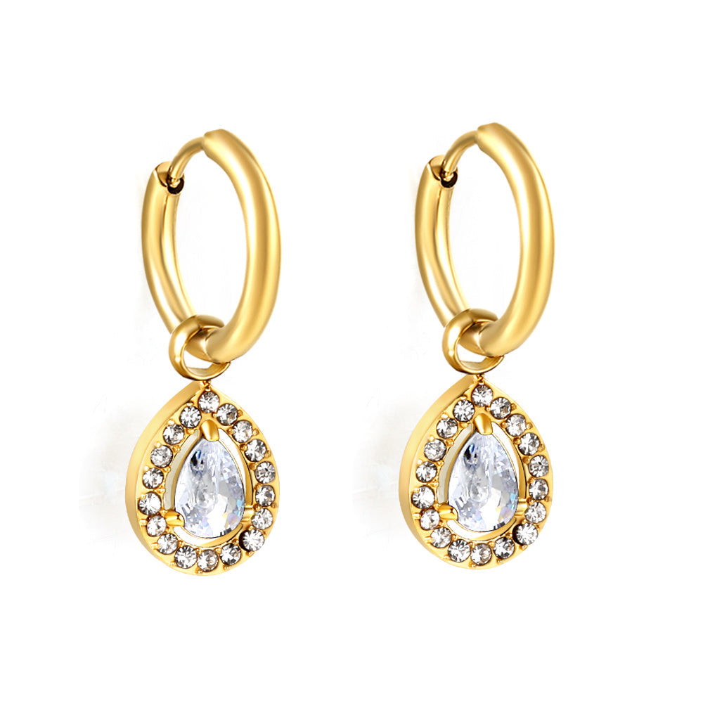 Circle Drop-Shaped Diamond Hoop Earrings