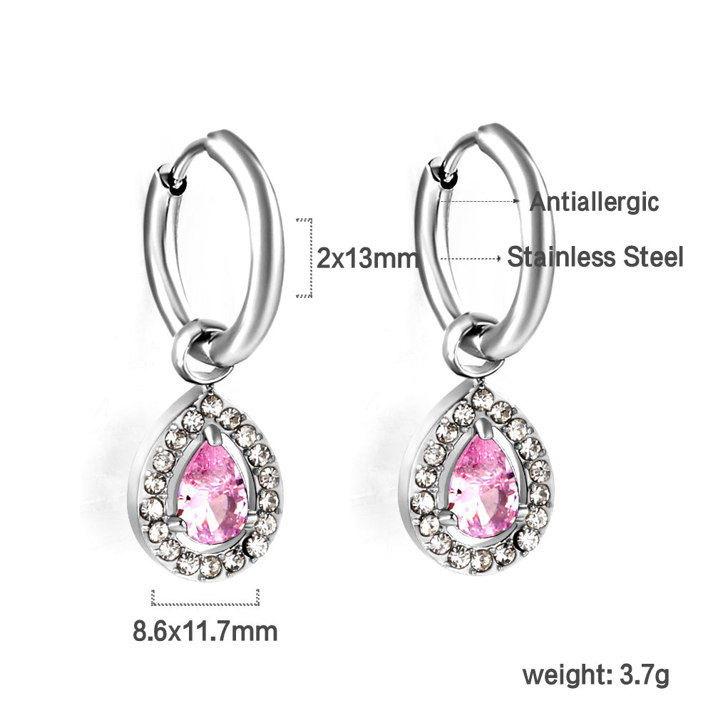 Circle Drop-Shaped Diamond Hoop Earrings