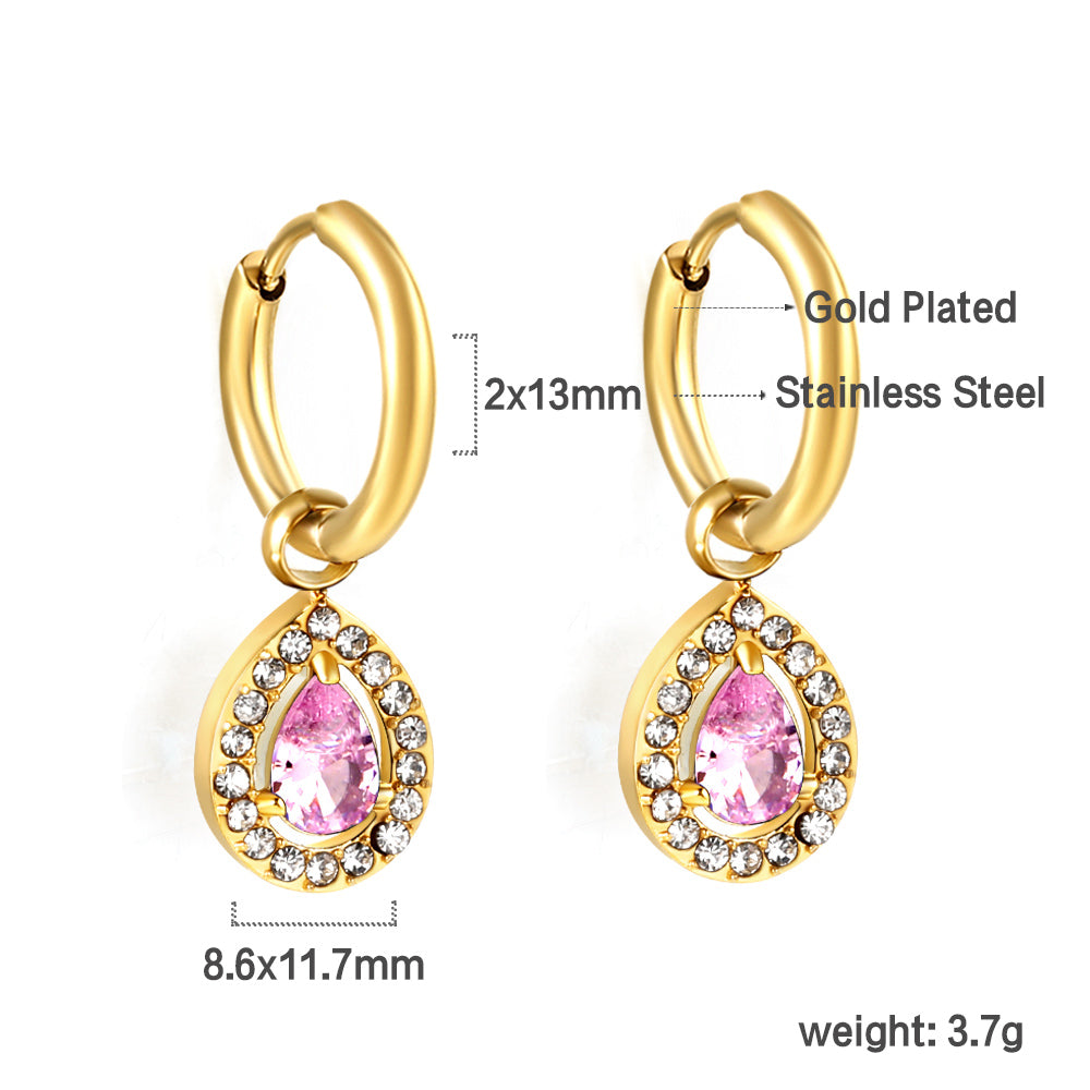 Circle Drop-Shaped Diamond Hoop Earrings