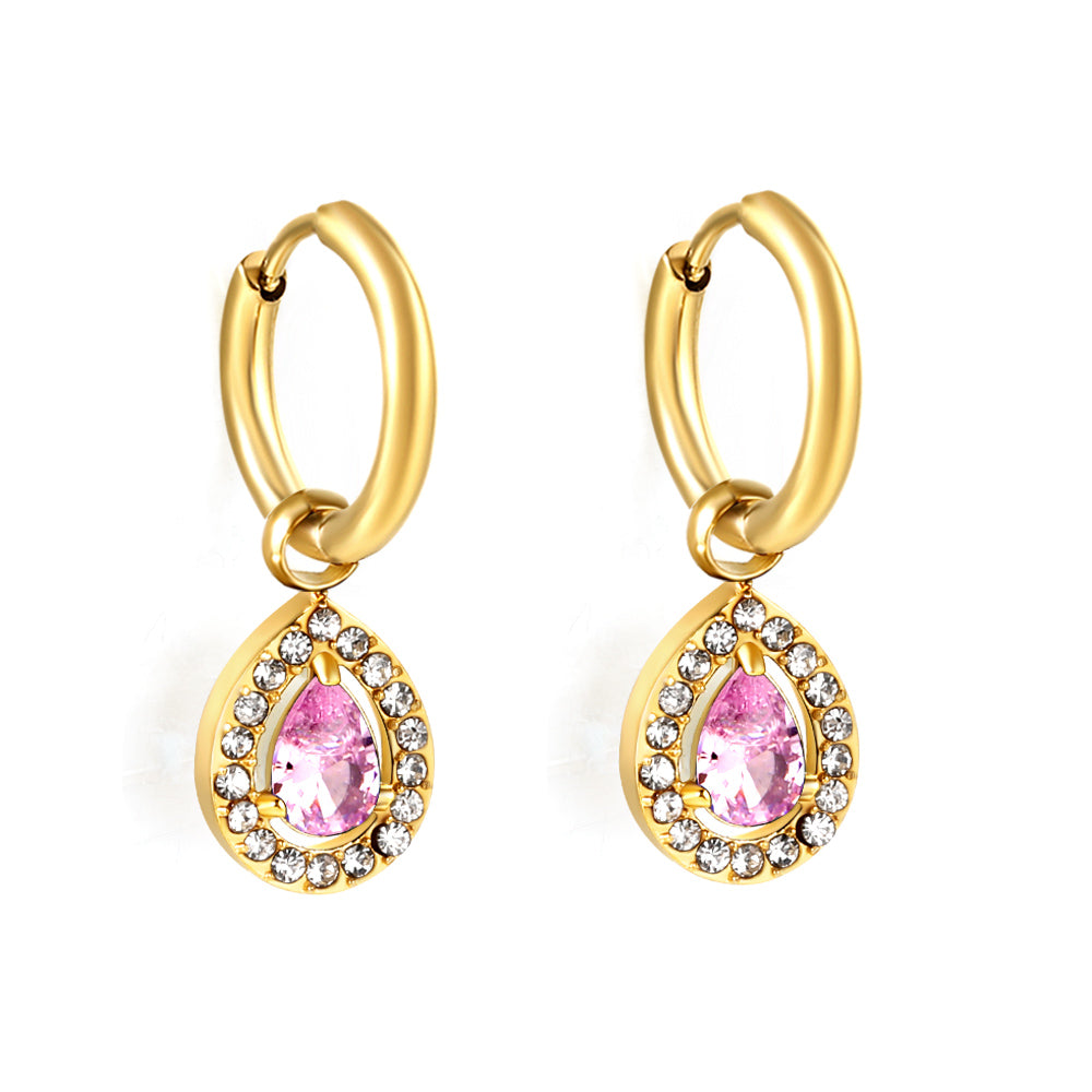 Circle Drop-Shaped Diamond Hoop Earrings
