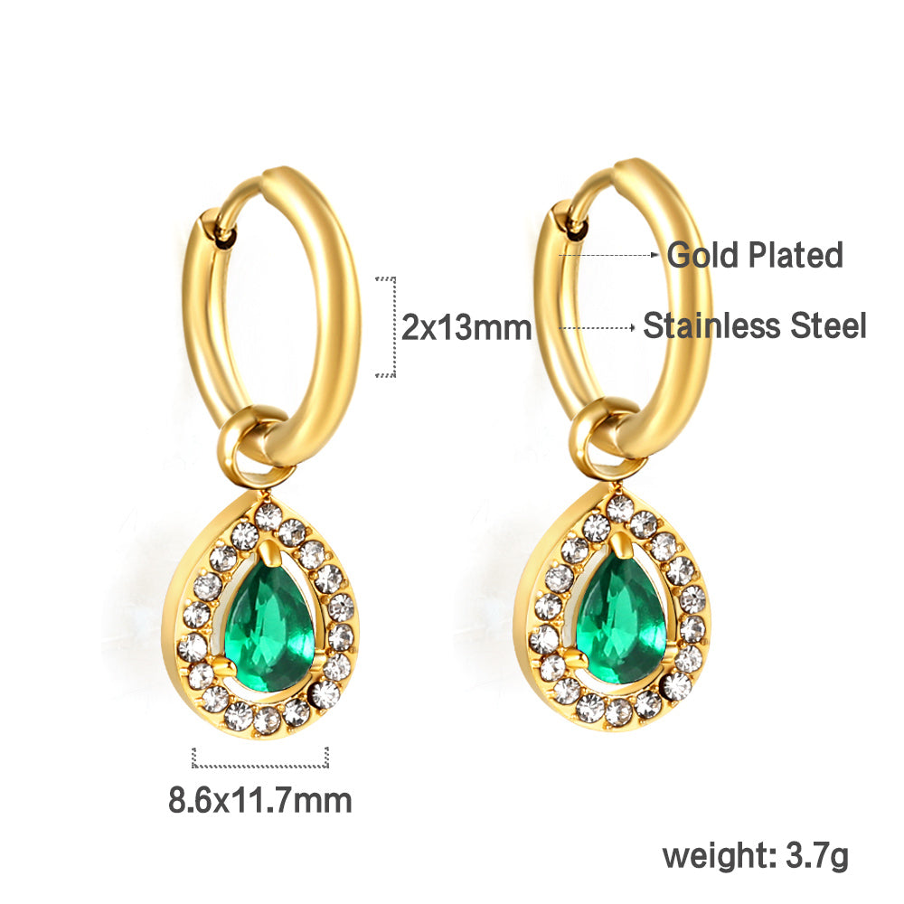 Circle Drop-Shaped Diamond Hoop Earrings