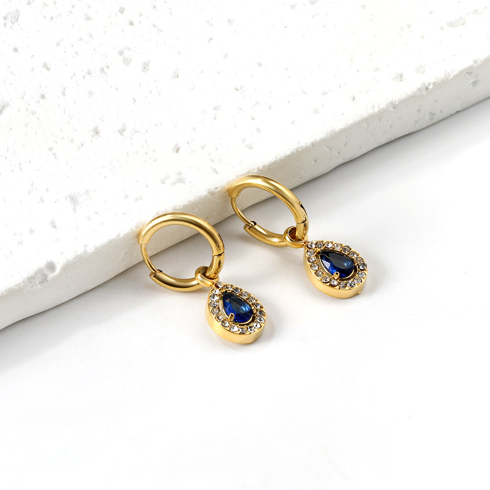 Circle Drop-Shaped Diamond Hoop Earrings