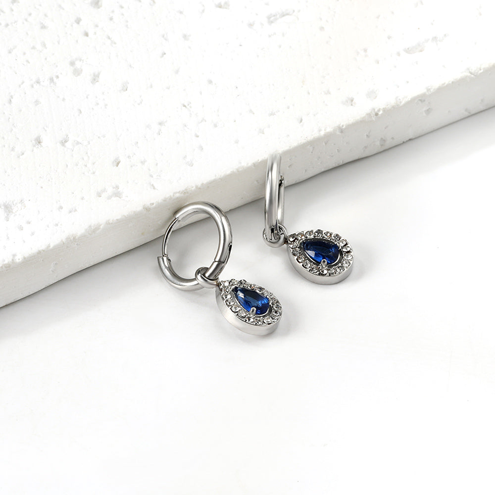 Circle Drop-Shaped Diamond Hoop Earrings