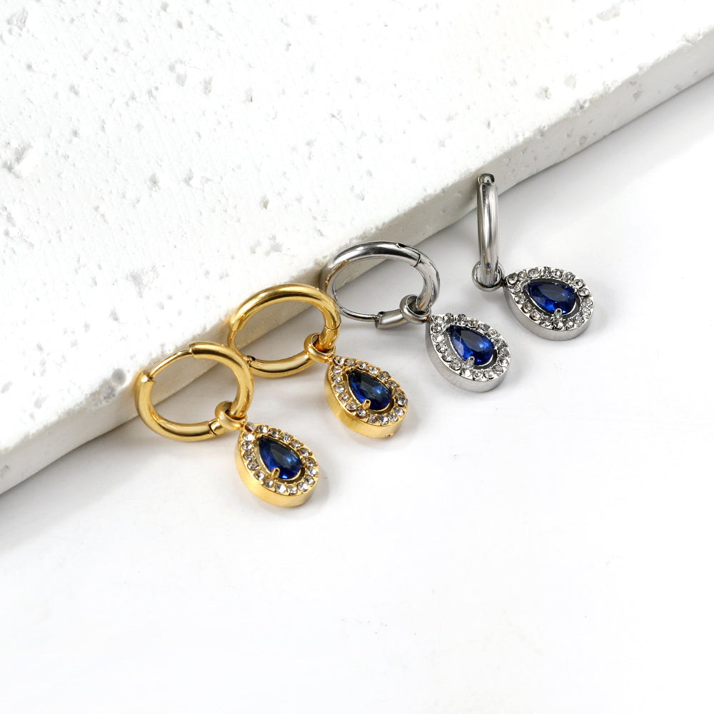Circle Drop-Shaped Diamond Hoop Earrings