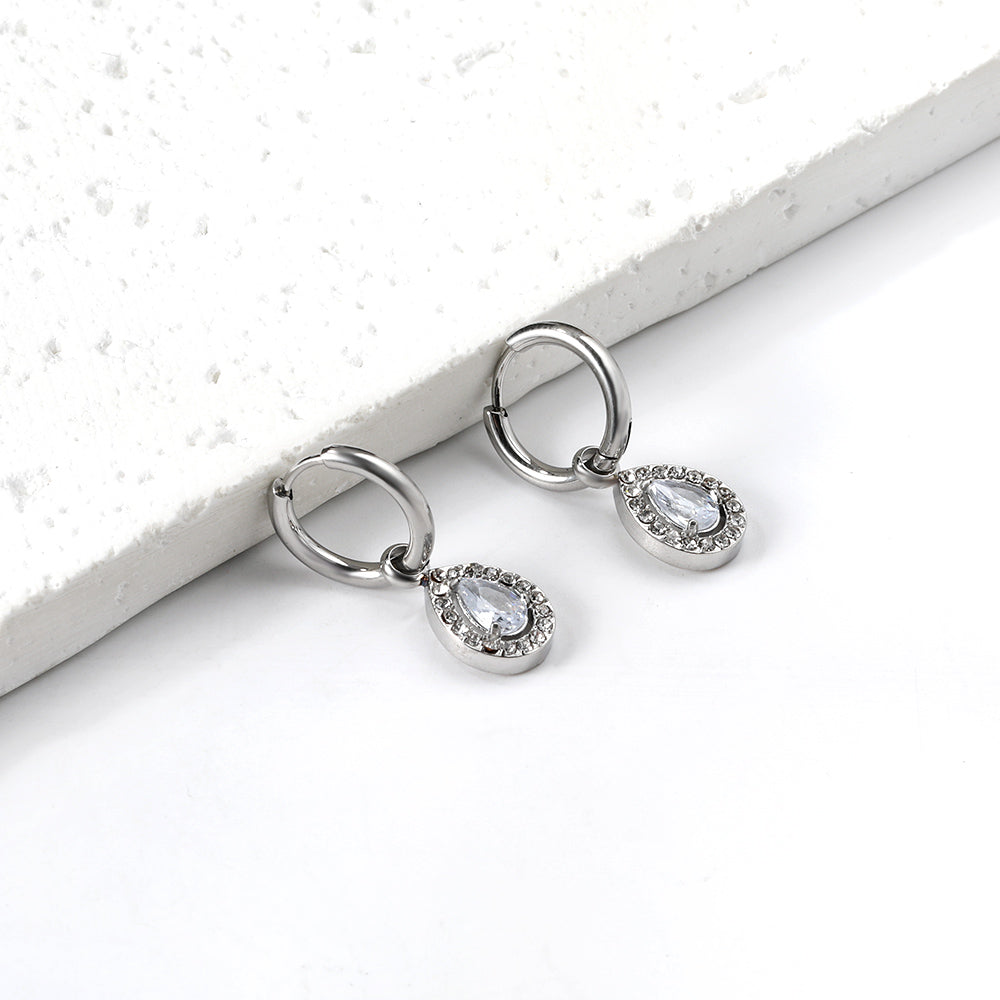 Circle Drop-Shaped Diamond Hoop Earrings