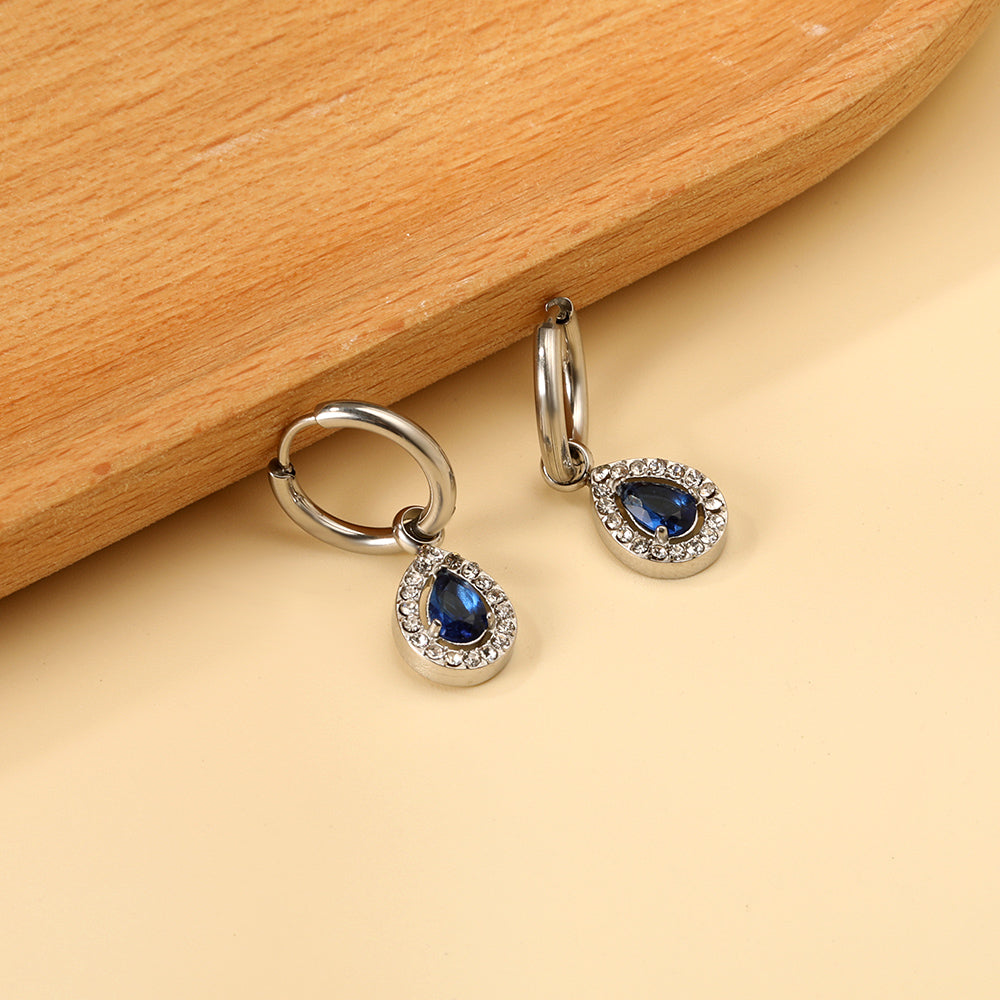 Circle Drop-Shaped Diamond Hoop Earrings