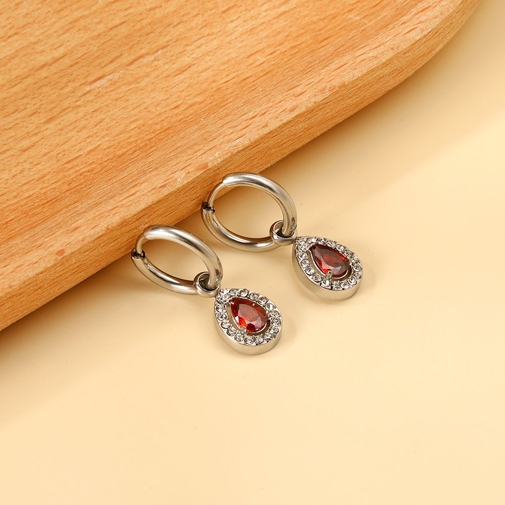 Circle Drop-Shaped Diamond Hoop Earrings