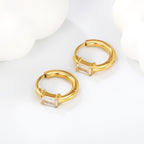 Rectangular White Zirconium Four-Claw Earrings