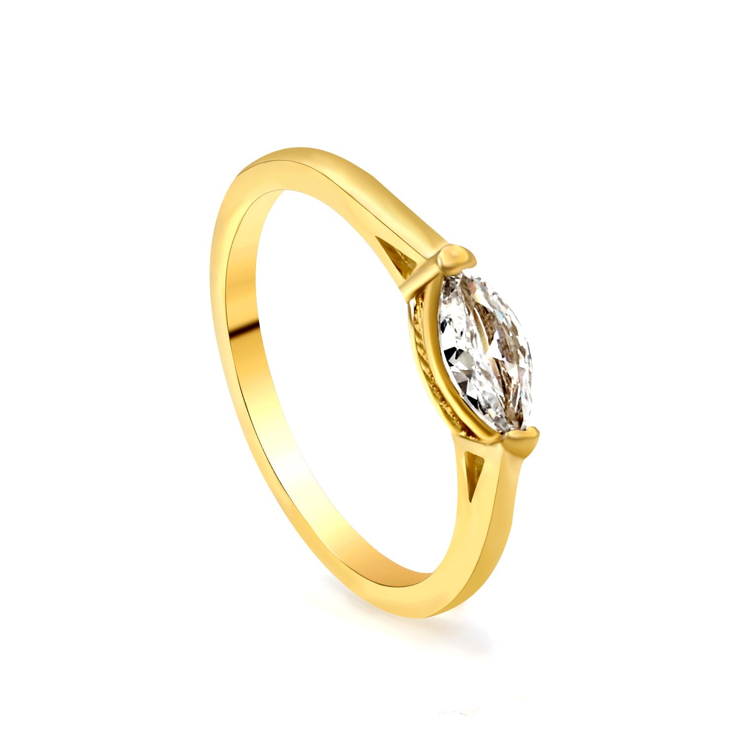 Slender Oval Diamond Ring in gold-plated stainless steel, delicate and elegant design for women