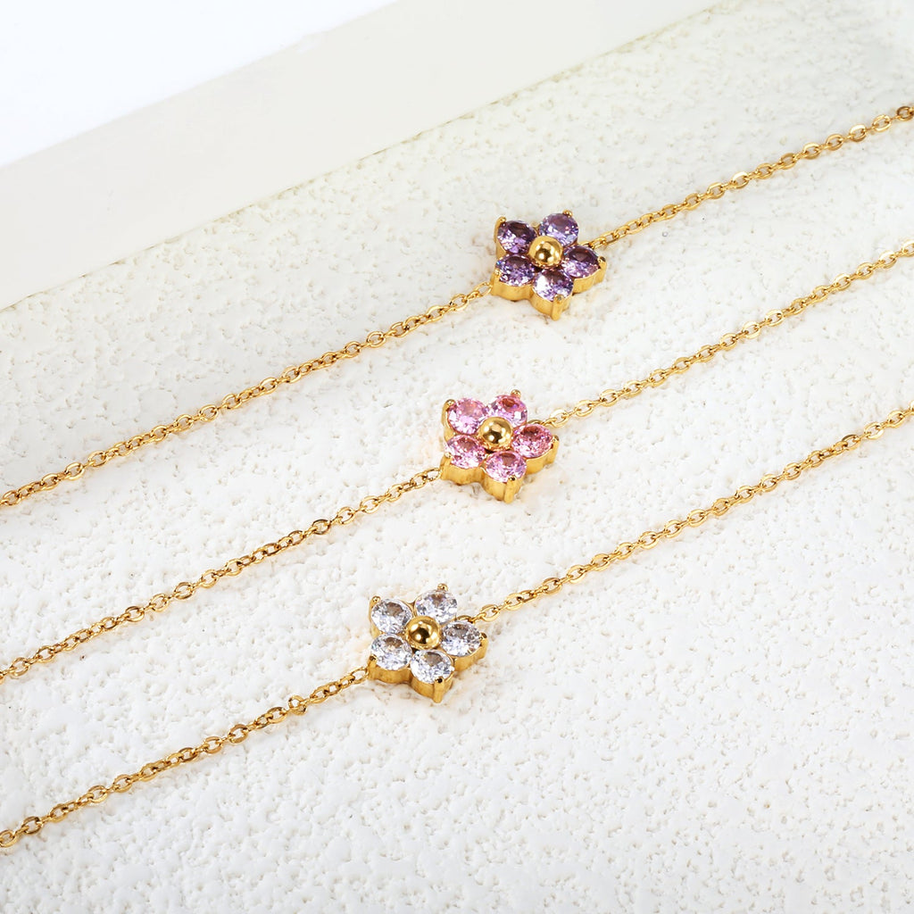 Five Petal Flower Zirconium Bracelet