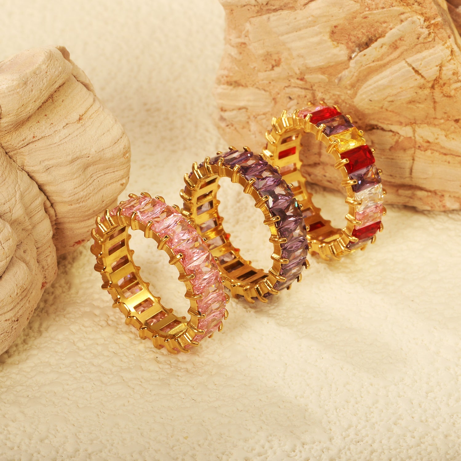 Rechthoekige zirkonia solitaire ring