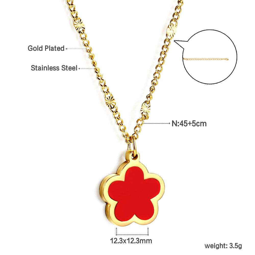 Stainless Steel White Flower Pendant Necklace