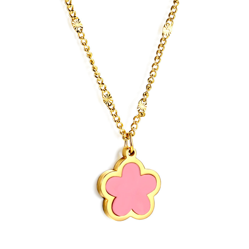 Ketting met witte bloemenhanger van roestvrij staal