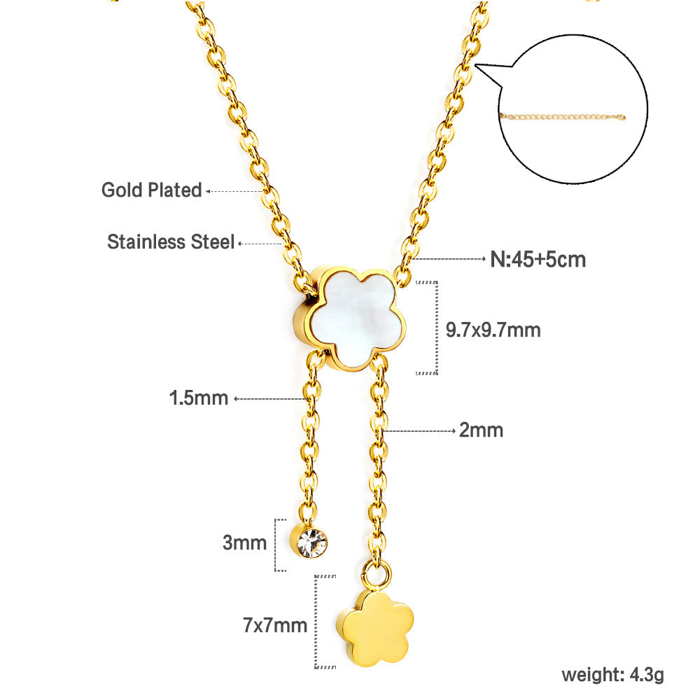 Witte schelp perzikbloesem ketting met diamanten hanger