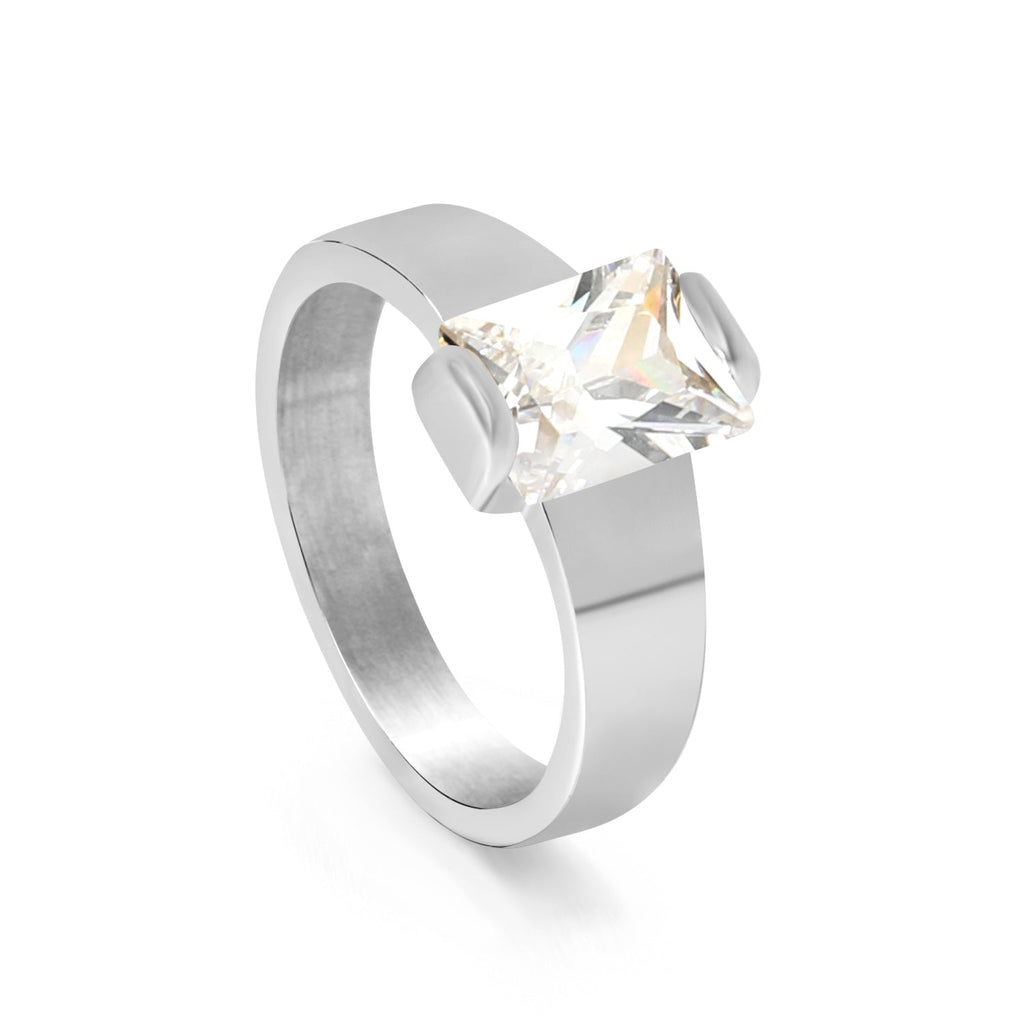 Vierkante solitaire ring met witte diamanten