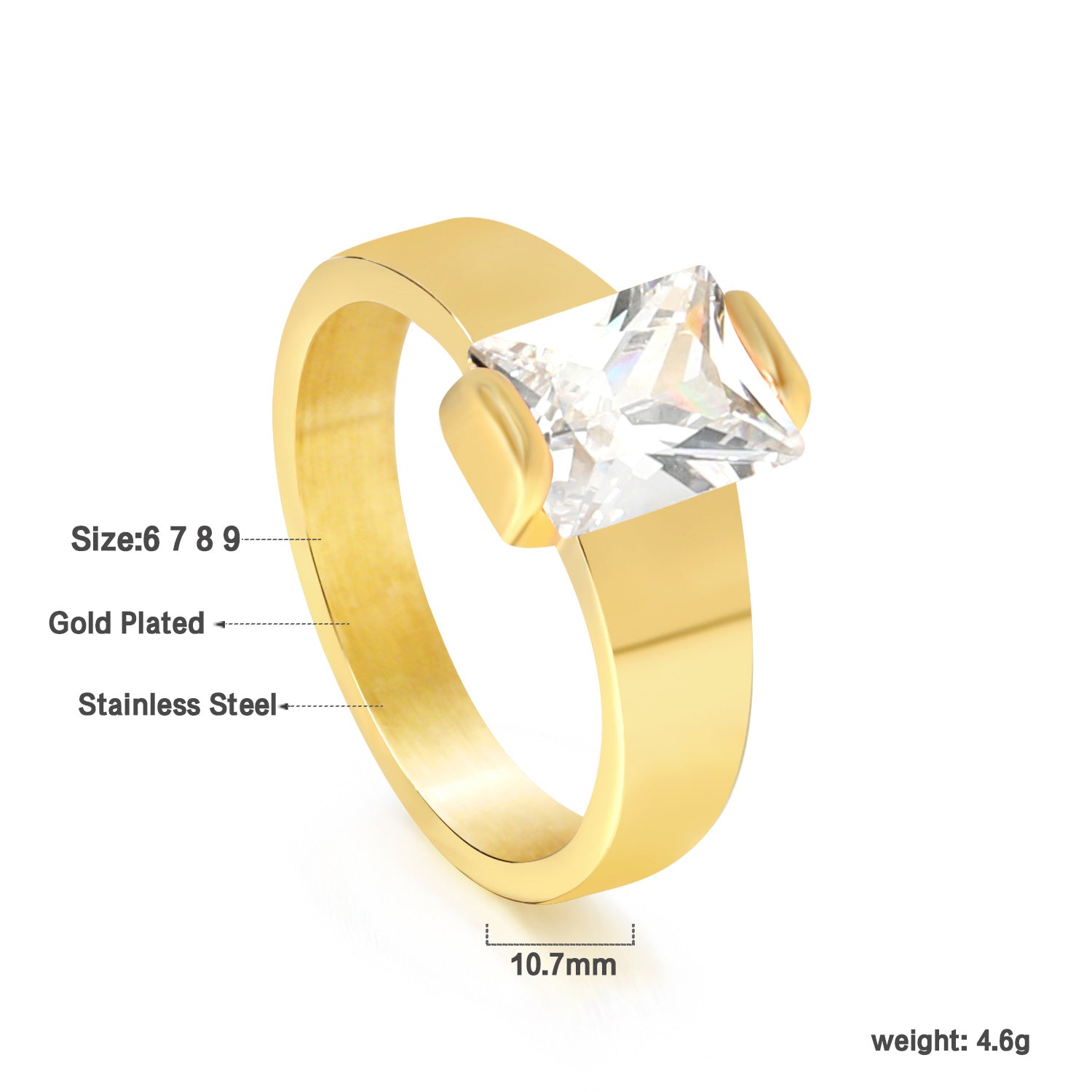Vierkante solitaire ring met witte diamanten