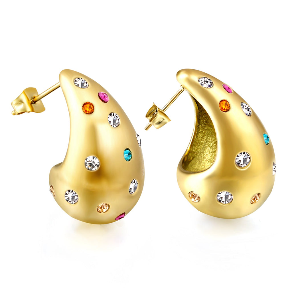 Druppelvormige holle oorbellen met witte diamanten