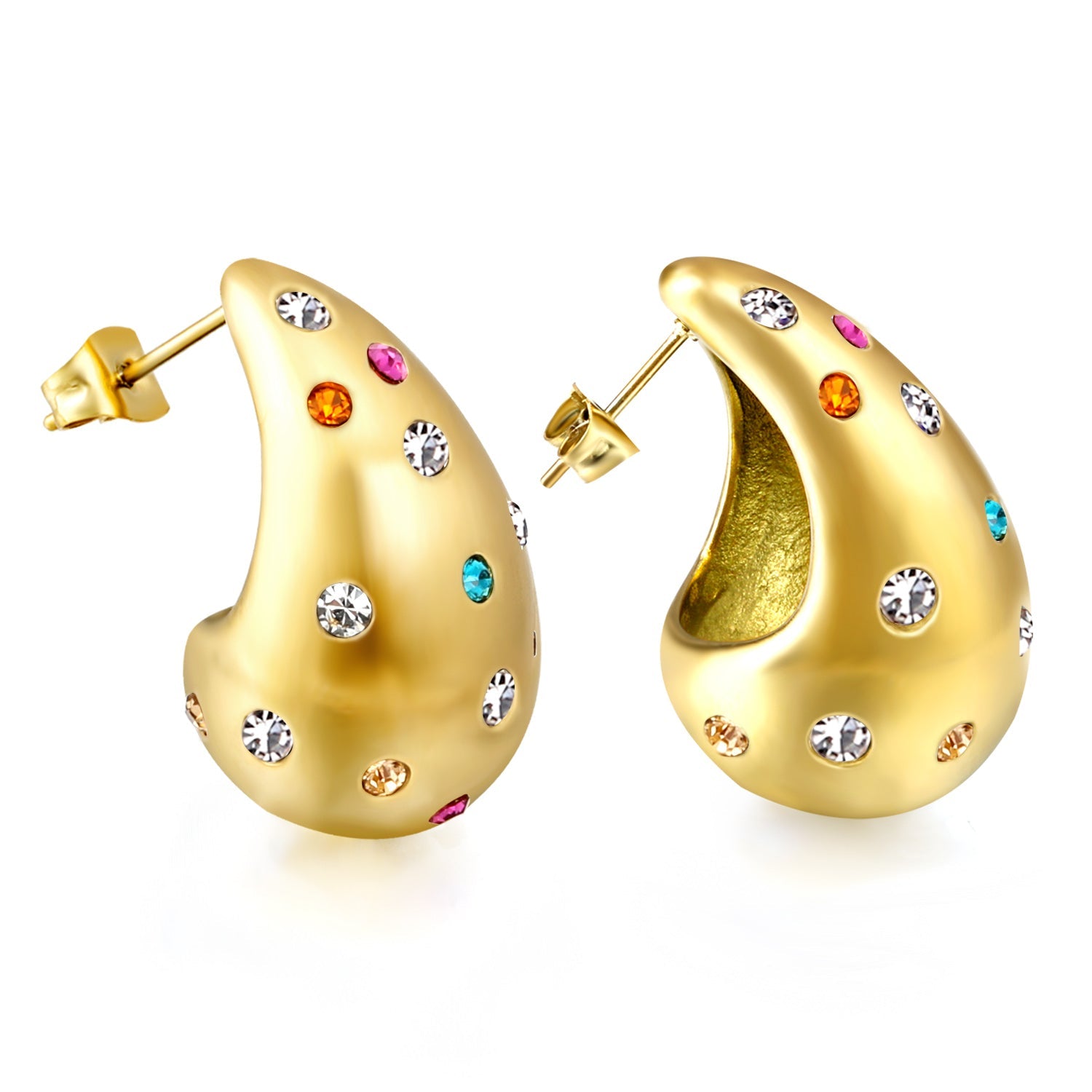 Druppelvormige holle oorbellen met witte diamanten