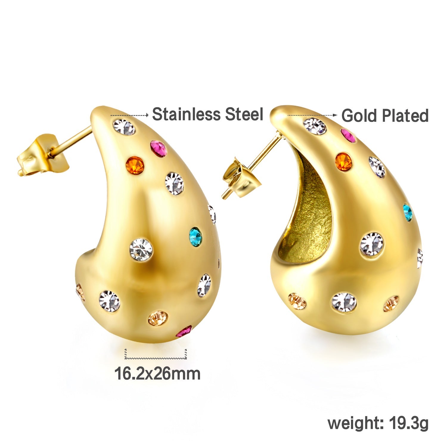 Druppelvormige holle oorbellen met witte diamanten