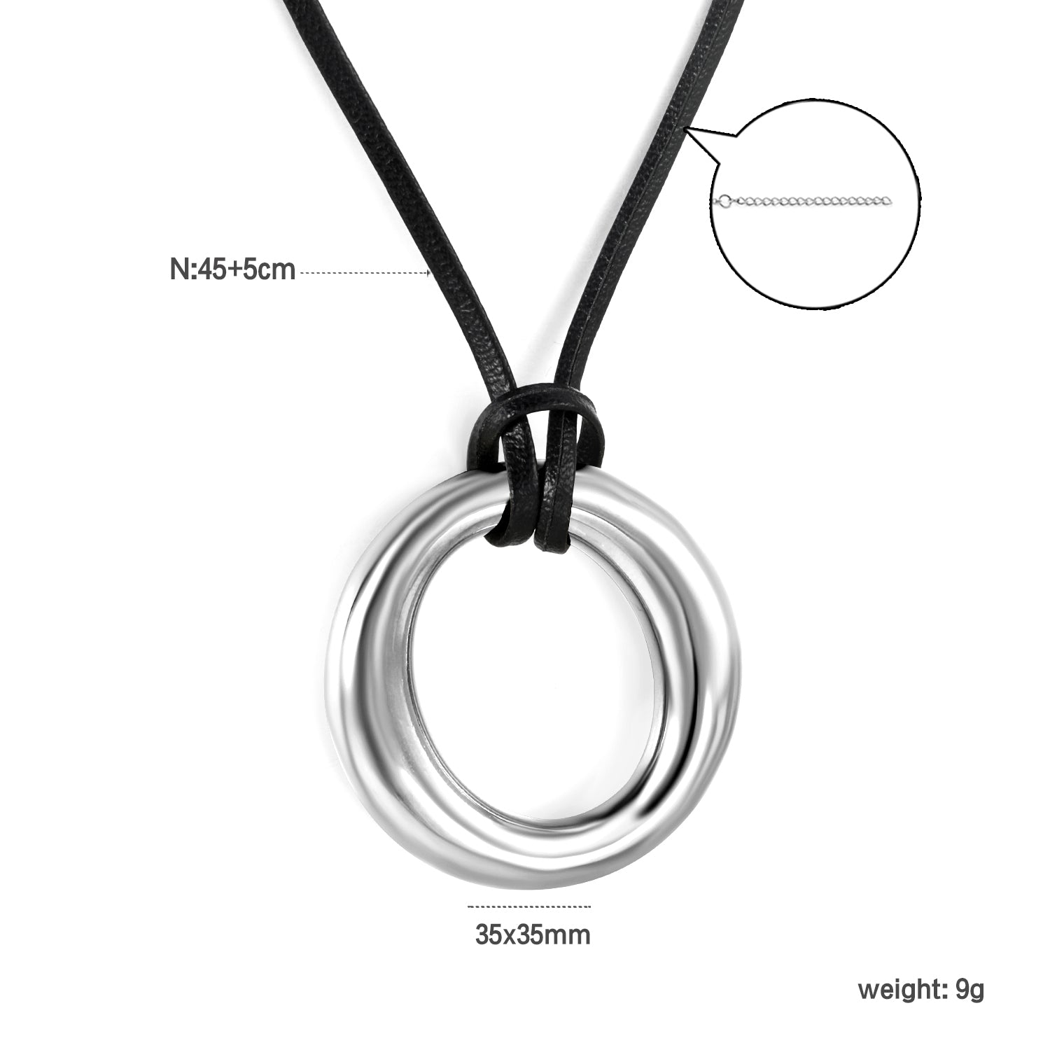 Holle cirkel hanger leren band ketting