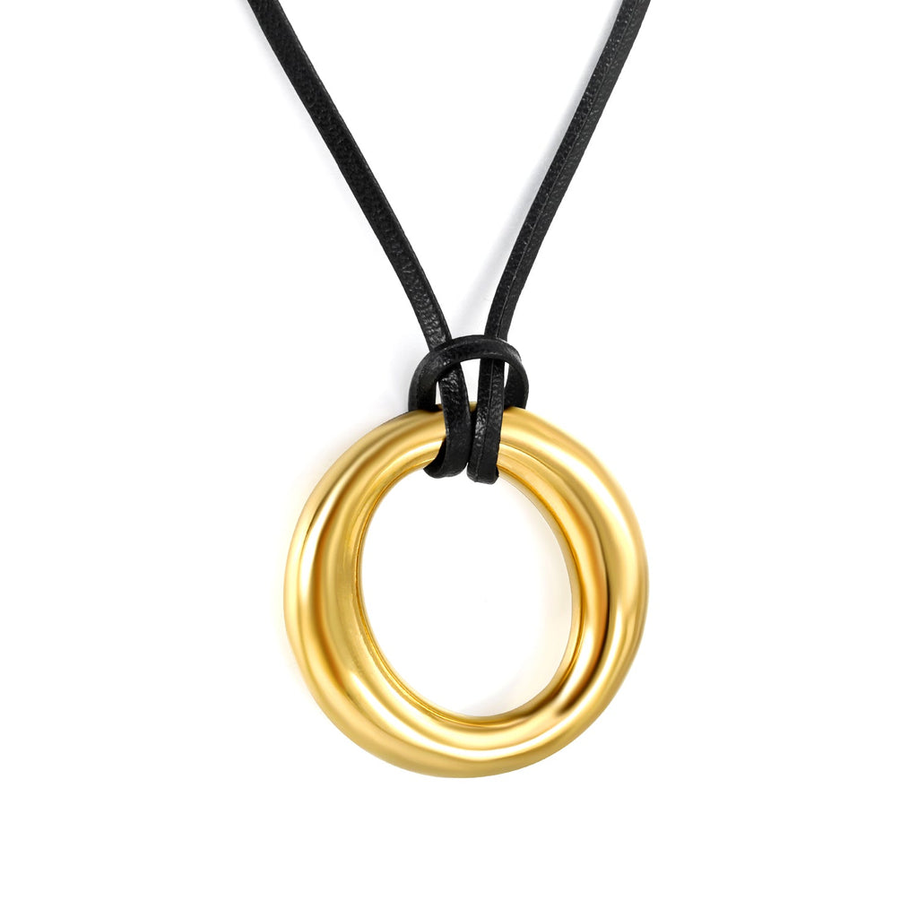 Holle cirkel hanger leren band ketting