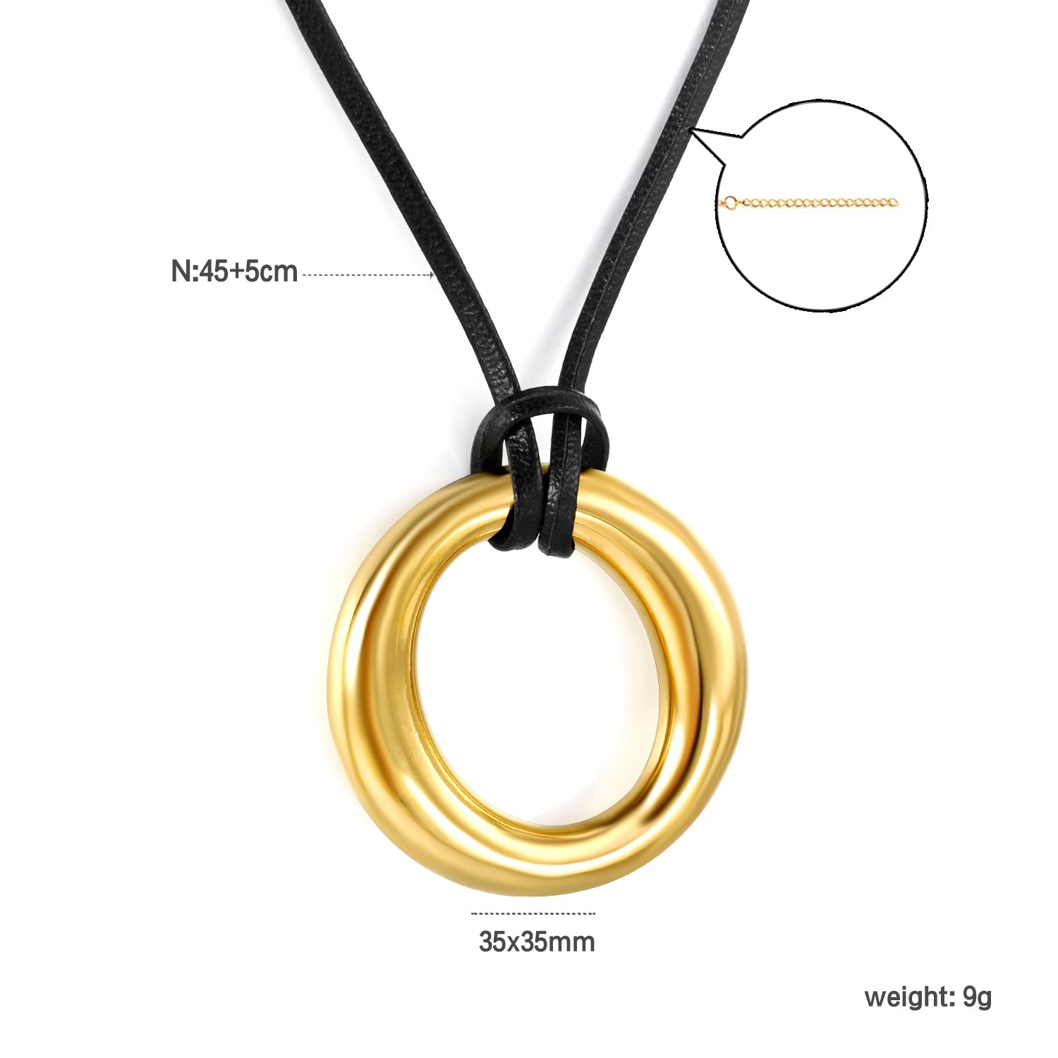 Holle cirkel hanger leren band ketting